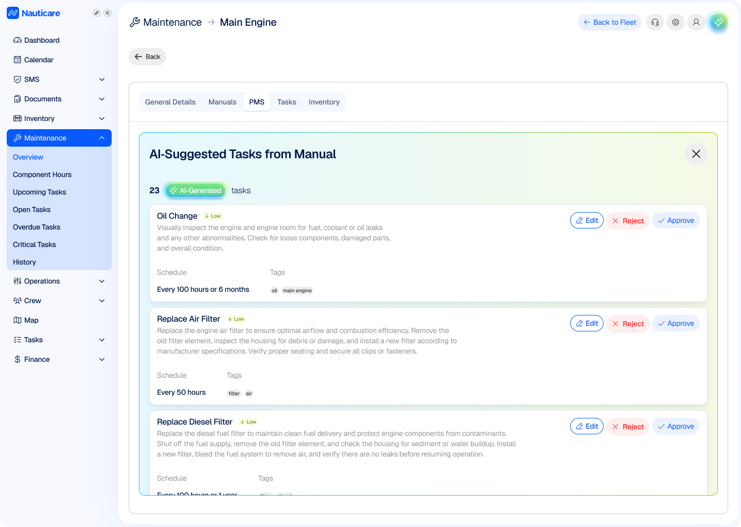 AI-generated maintenance tasks and intervals created from a manufacturer manual
